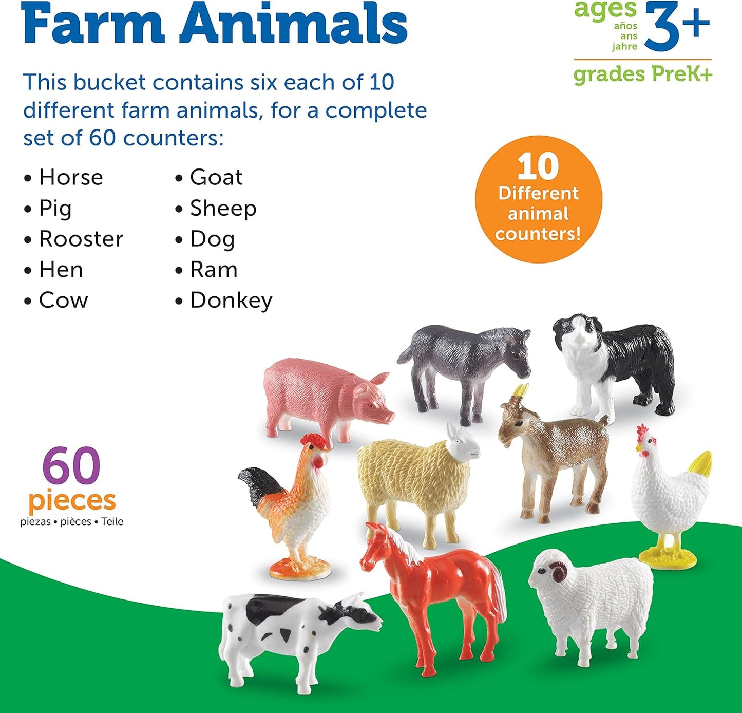 Learning Resources - Juego de 60 figuras Animales de Granja 