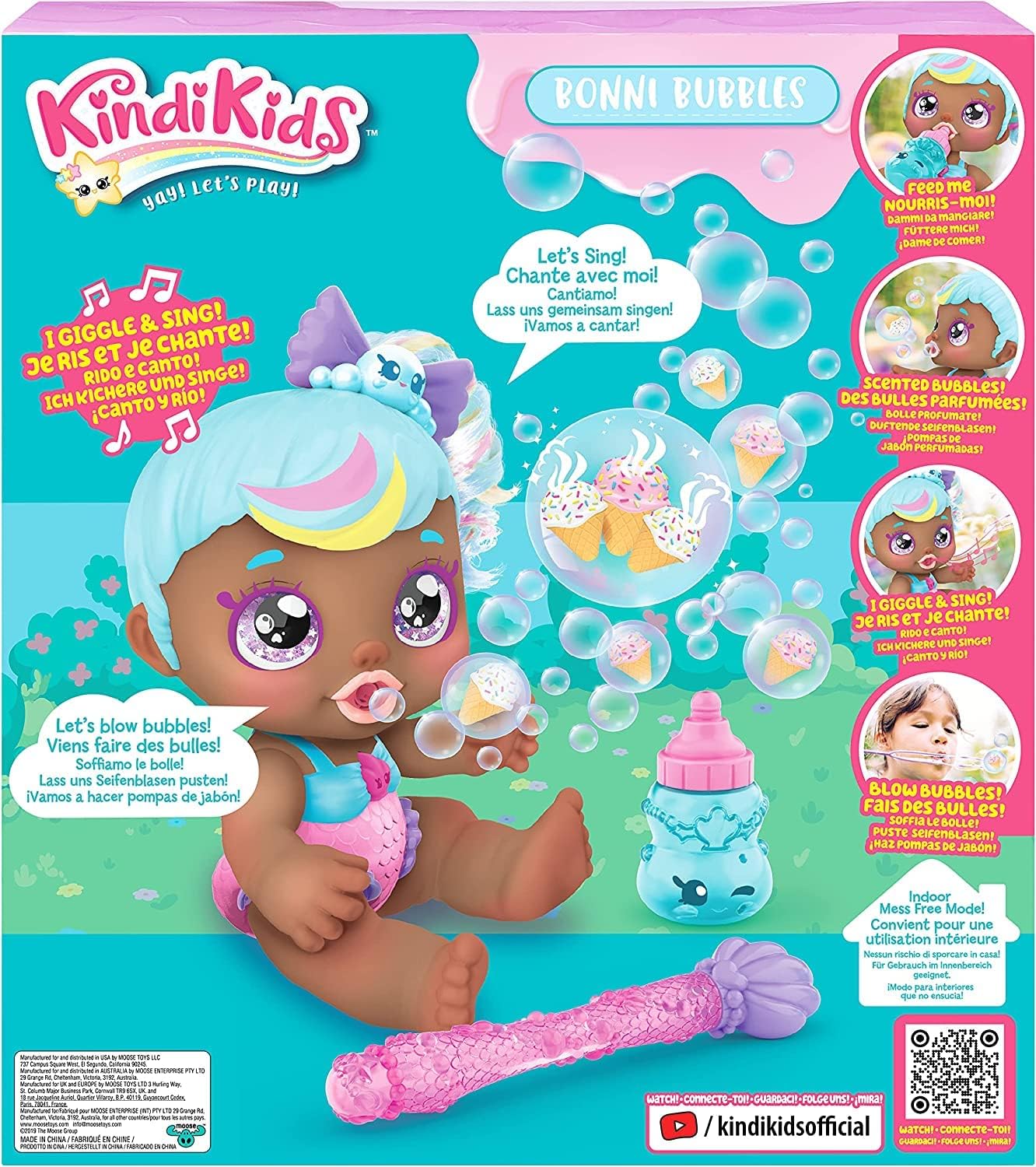 Kindi Kids Muñeca electrónica de 6.5" y 2 accesorios - Bonni Bubbles Bubble