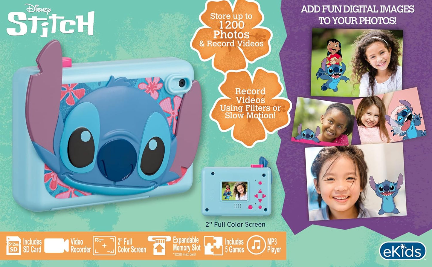 Stitch - Cámara para niños con tarjeta SD