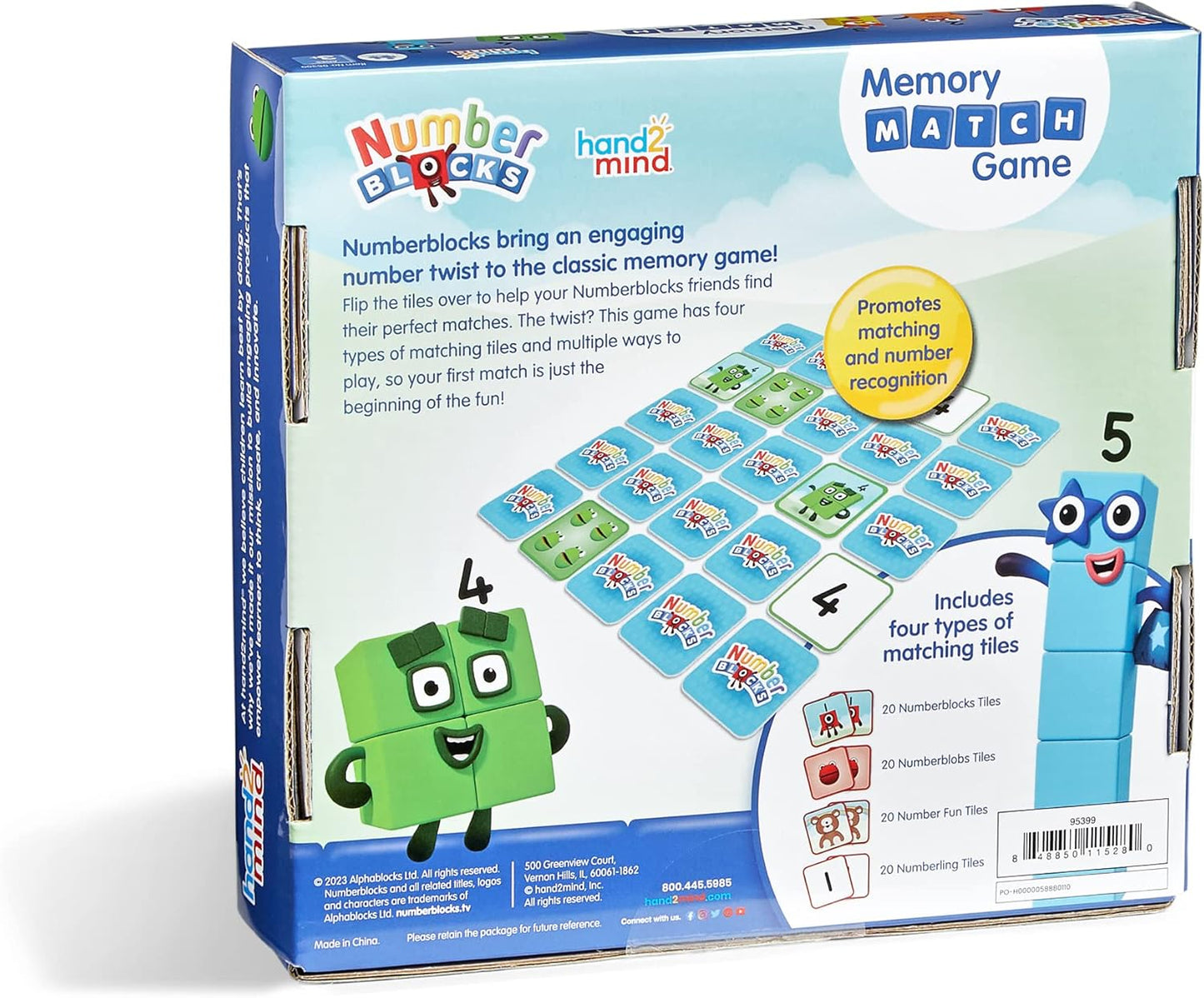 hand2mind Numberblocks - Juego de memoria de coincidencia, juego de tarjetas de memoria, juegos de juego para niños pequeños, juego de azulejos, juegos de matemáticas preescolares para niños de 3 a 5