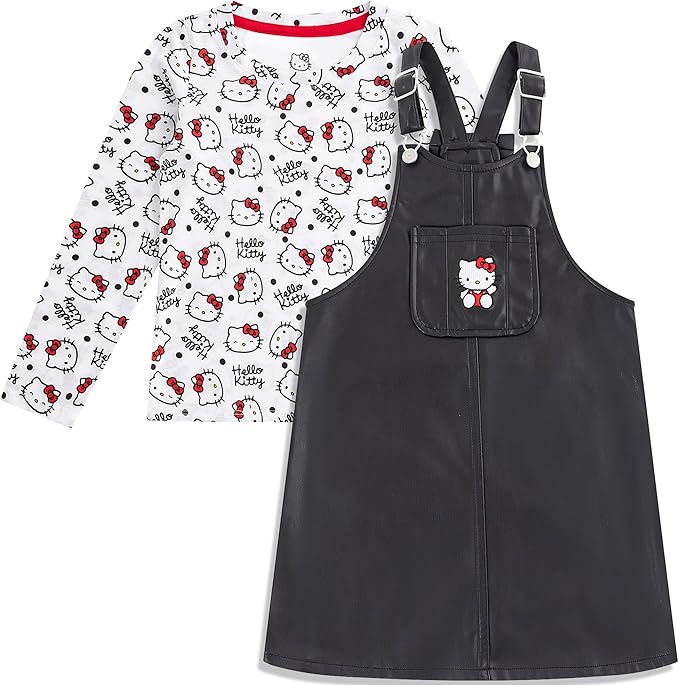 Conjunto de vestido y camisa de cuero ajustable para niñas de Hello Kitty Sanrio