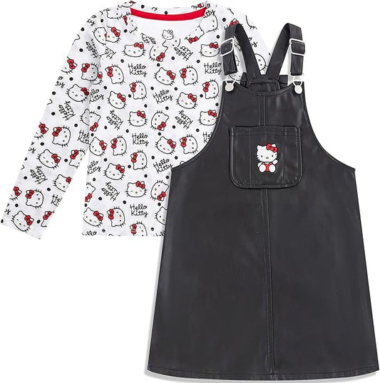 Conjunto de vestido y camisa de cuero ajustable para niñas de Hello Kitty Sanrio