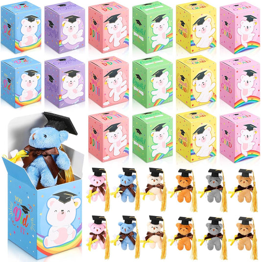 Juego de 24 mini peluches de graduación con caja de regalo