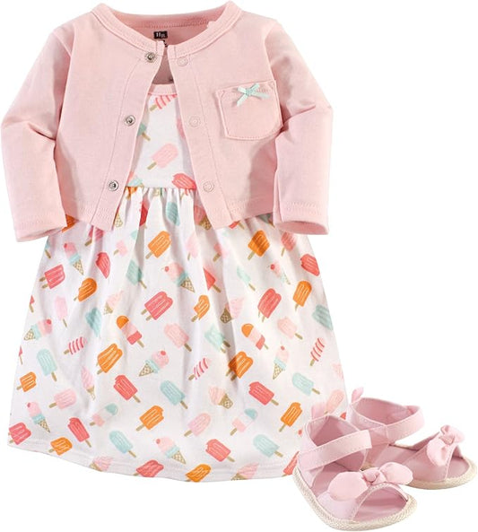 Hudson Baby Conjunto de vestido, cárdigan y zapatos