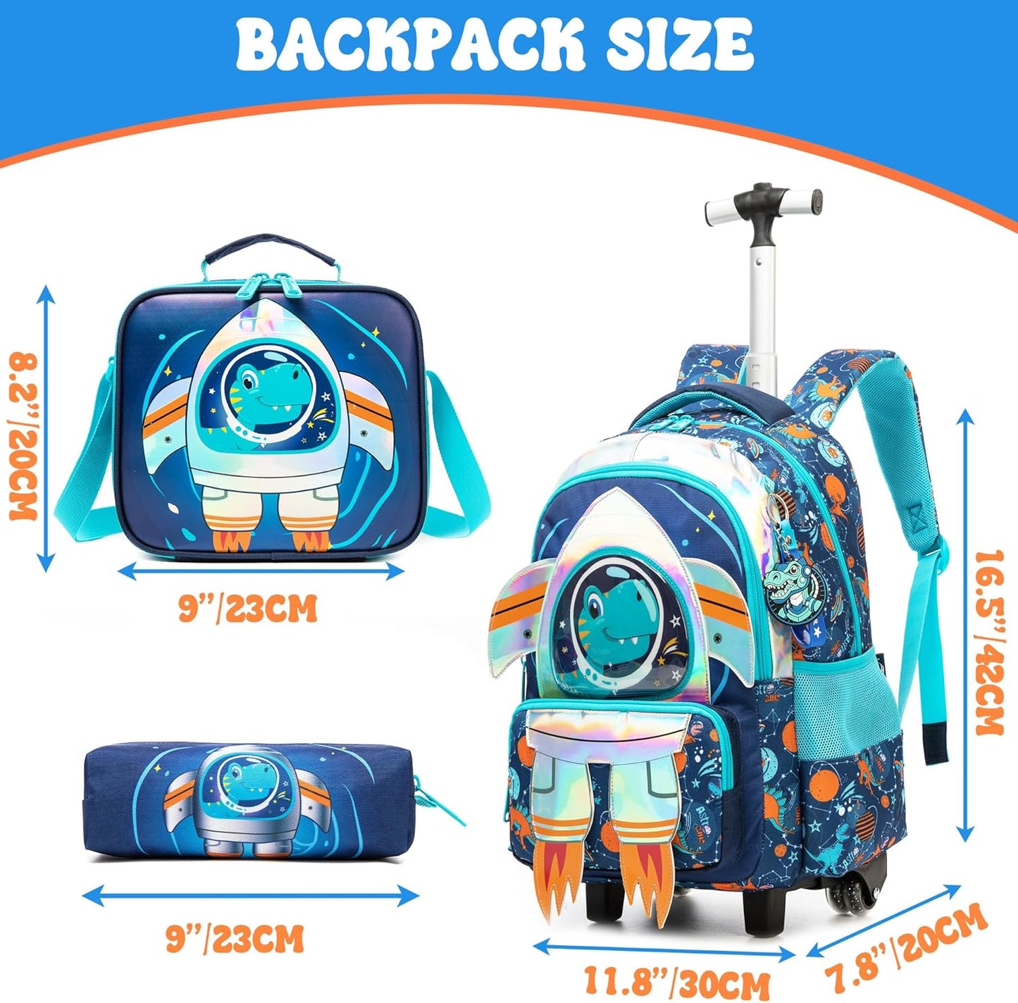 Set de Mochila con rueda 16.5 pulgadas, 3 piezas