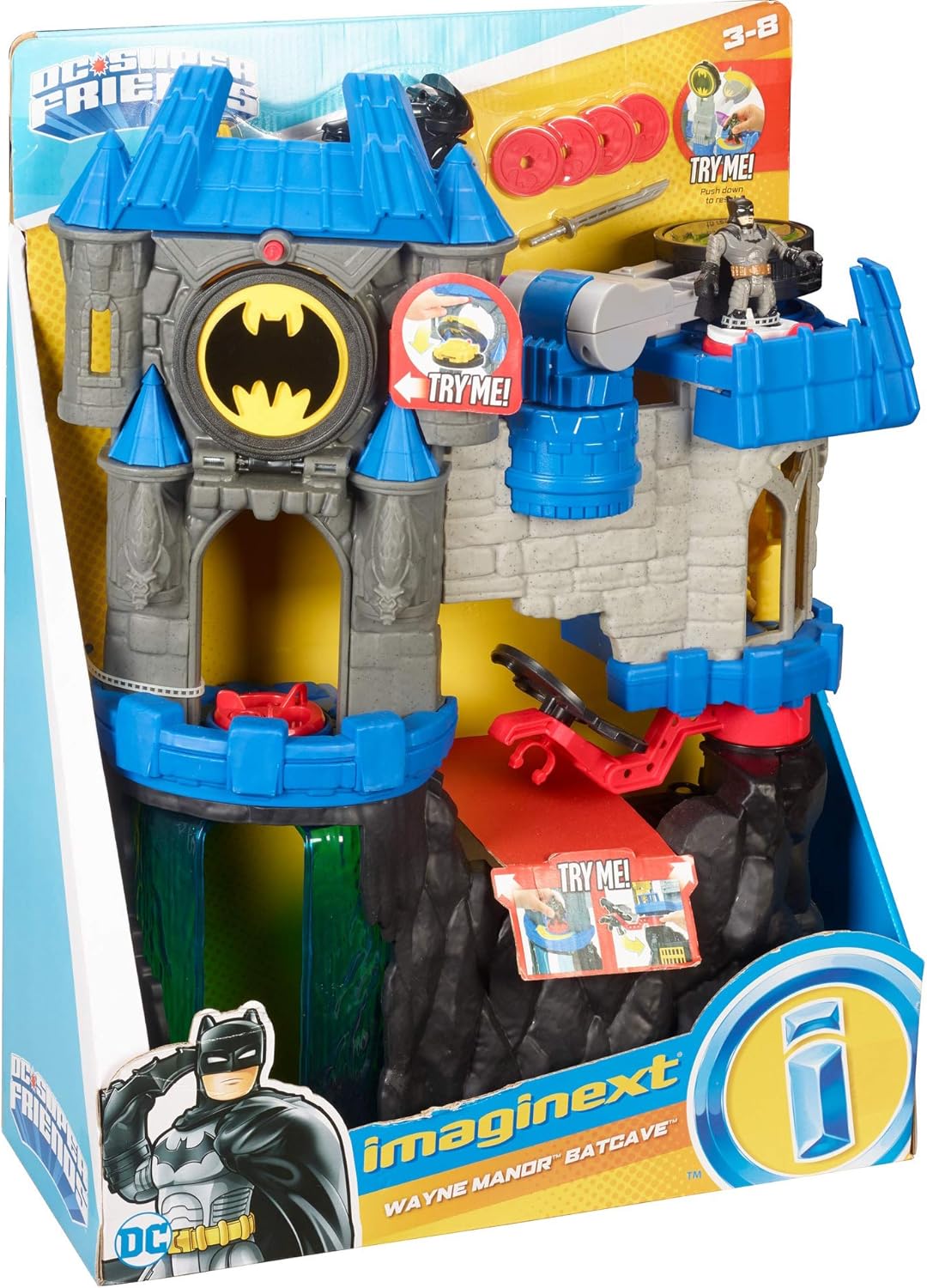 Fisher-Price Imaginext DC Super Friends - Juego de baticueva de Wayne Manor con figura de Batman y accesorios