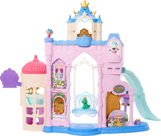 Mattel Castle Playset con 7 áreas de juego, 3 amigos animales, muebles y 17 accesorios