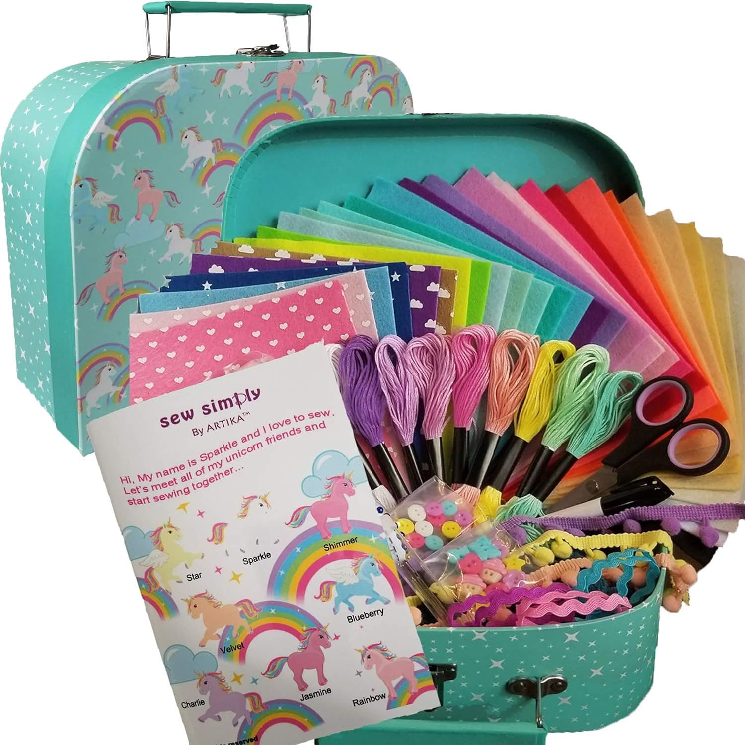 Kit de costura para niños, manualidades para niñas con temática de unicornio y folleto de plantillas