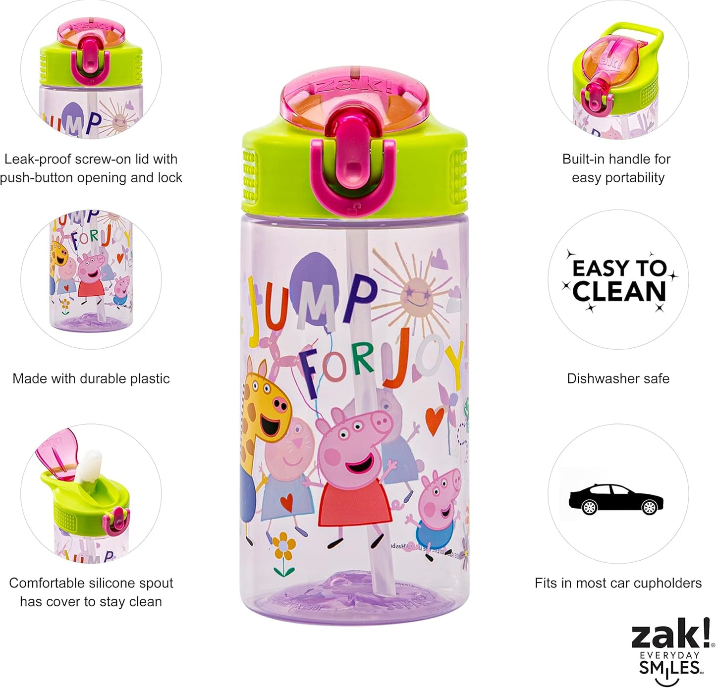 Zak Designs Botella de agua plástico duradero, 16 onzas