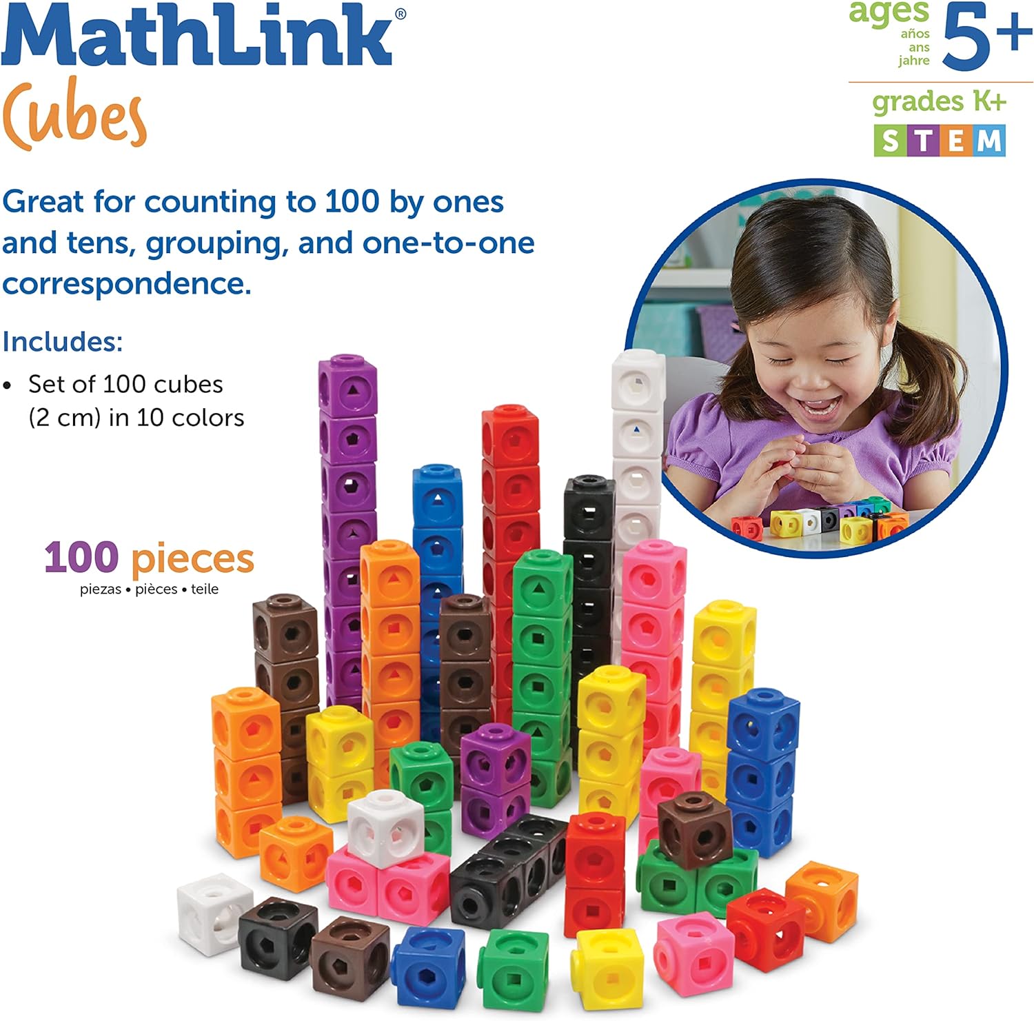 Learning Resources Mathlink cubos, juego de 100 unidades