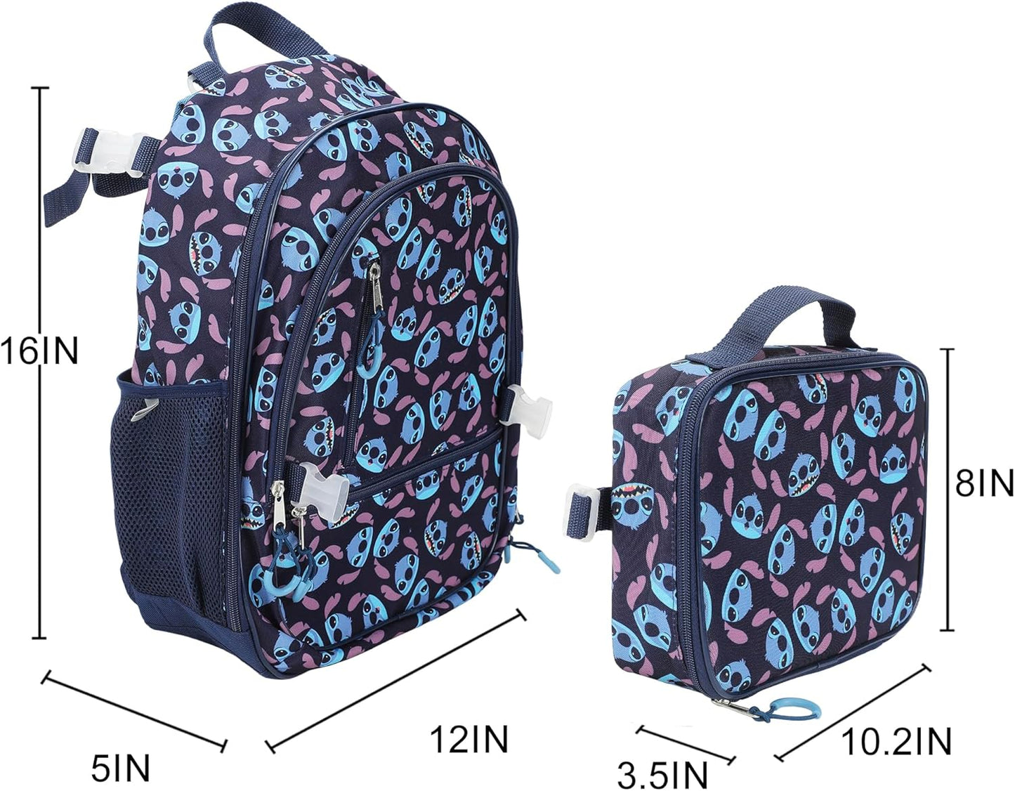 Disney's Stitch - Juego combinado de mochila y lonchera de 4 piezas de 16 pulgadas
