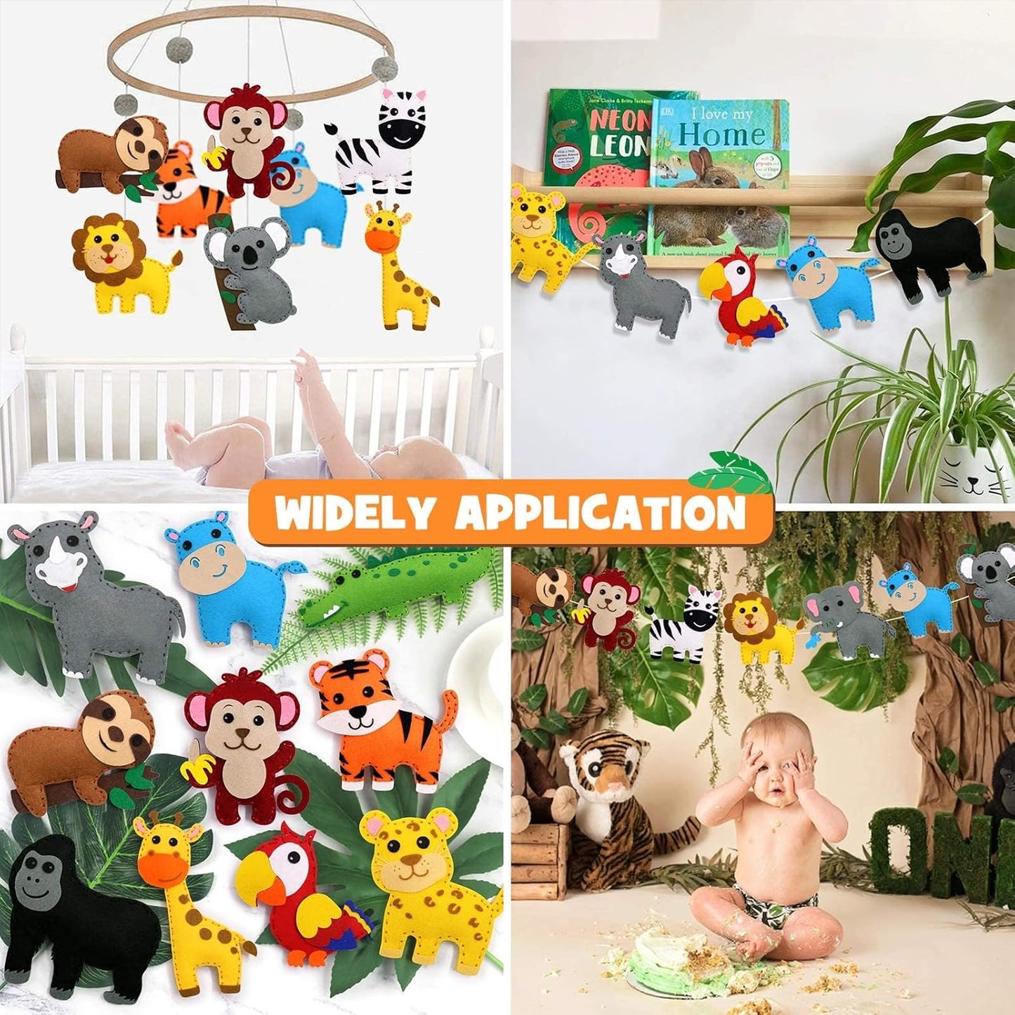 Safari Jungle Animals Sewing Craft Kit DIY Kids Craft and Sew Set for 7 8 9 10 11 12Girls and Boys Educational Beginners Sewing Stuffed Animal Felt Plush Ornaments Set of 14