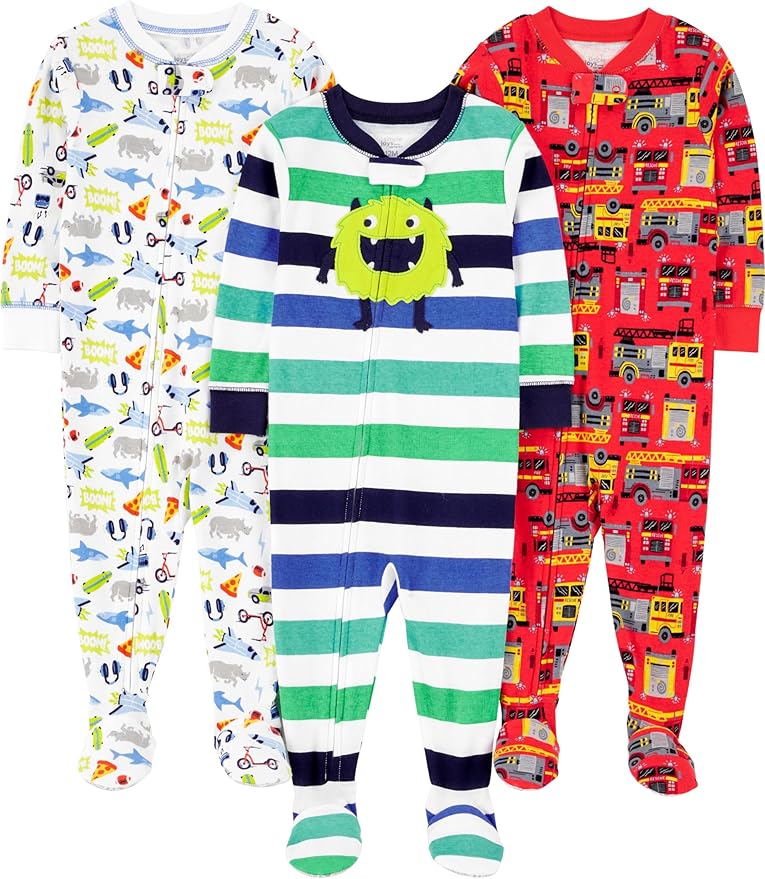 Pijama de algodón sin pies y ajustado, paquete de 3, de Simple Joys by Carter's Kids