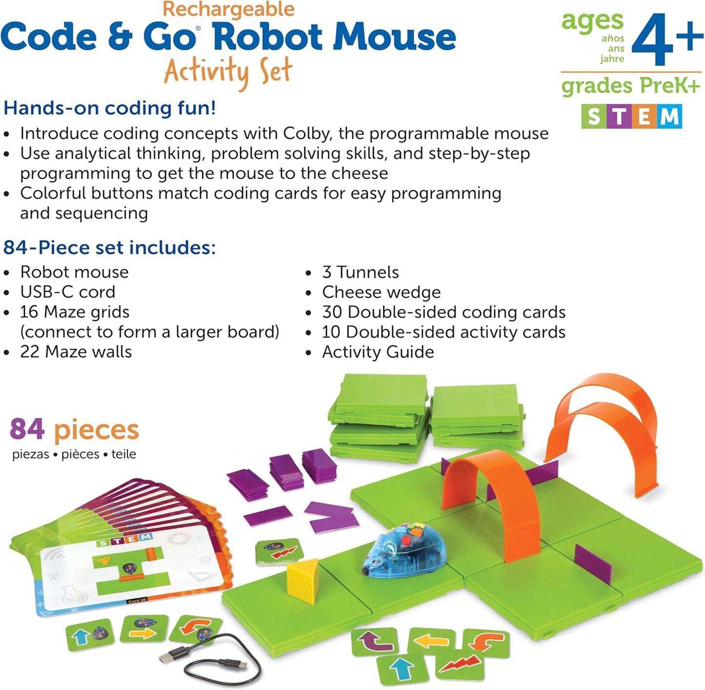 Robot Mouse - Juego de actividades recargable, sin pantalla, juguete de codificación