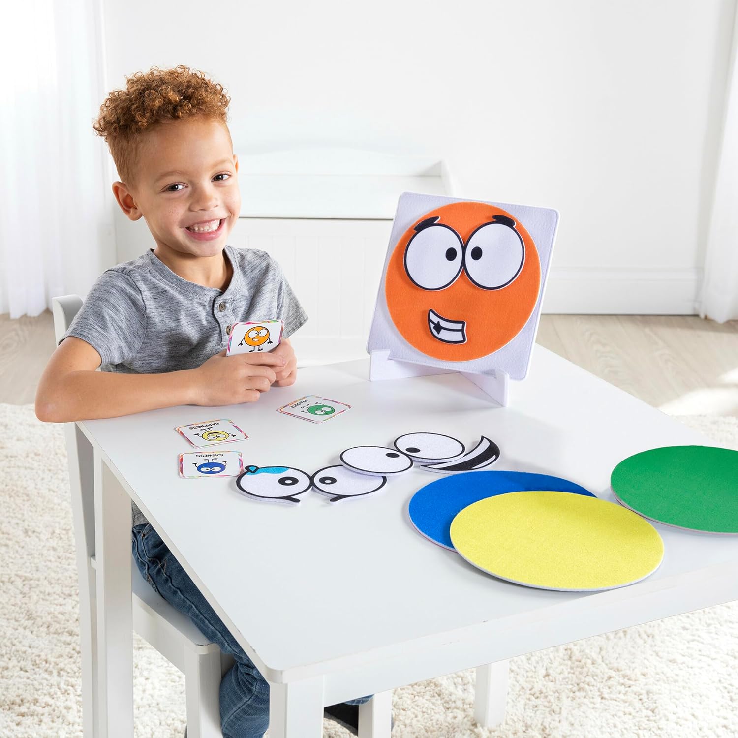 Kit de manualidades para niños, actividades de aprendizaje socioemocional, juego sensorial con puntos de emoción de fieltro suave, tarjetas de doble cara 