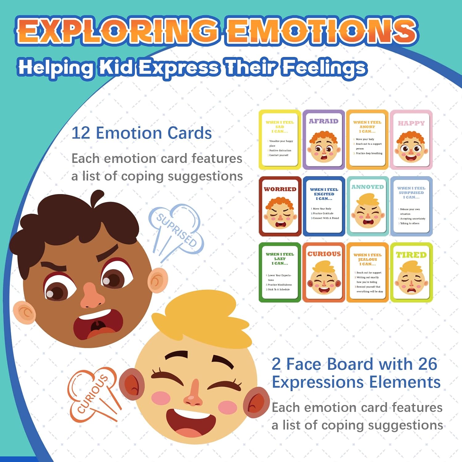 Social Emotional Learning Toy, Funny Faces Games with 28 Facial Expressions and 12 Emotional Flashcards, Preschool Learning Activities Toy to Express Emotions for Kids Age 3+