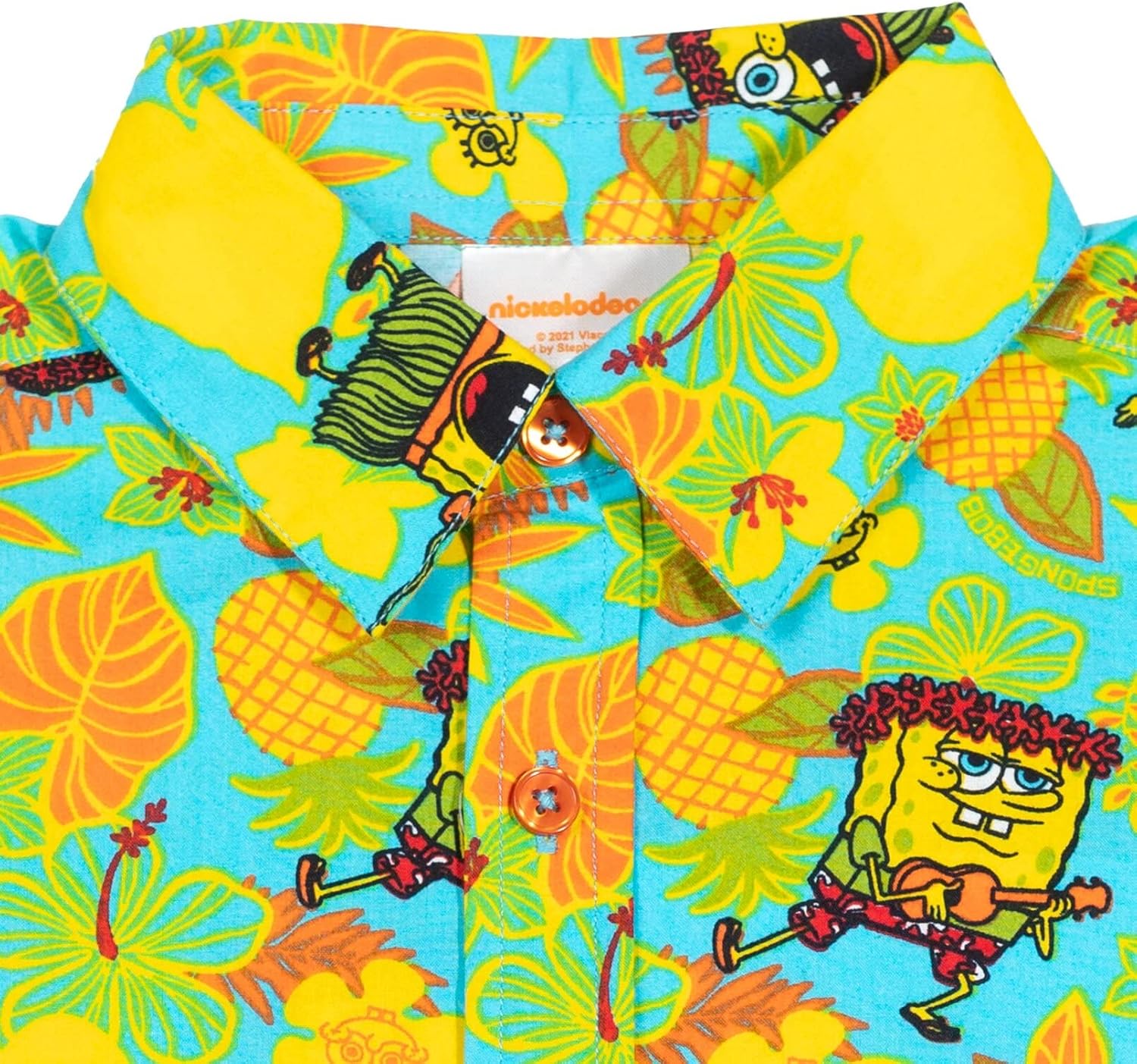 Bob Esponja Camisa hawaiana de manga corta con botones para niños