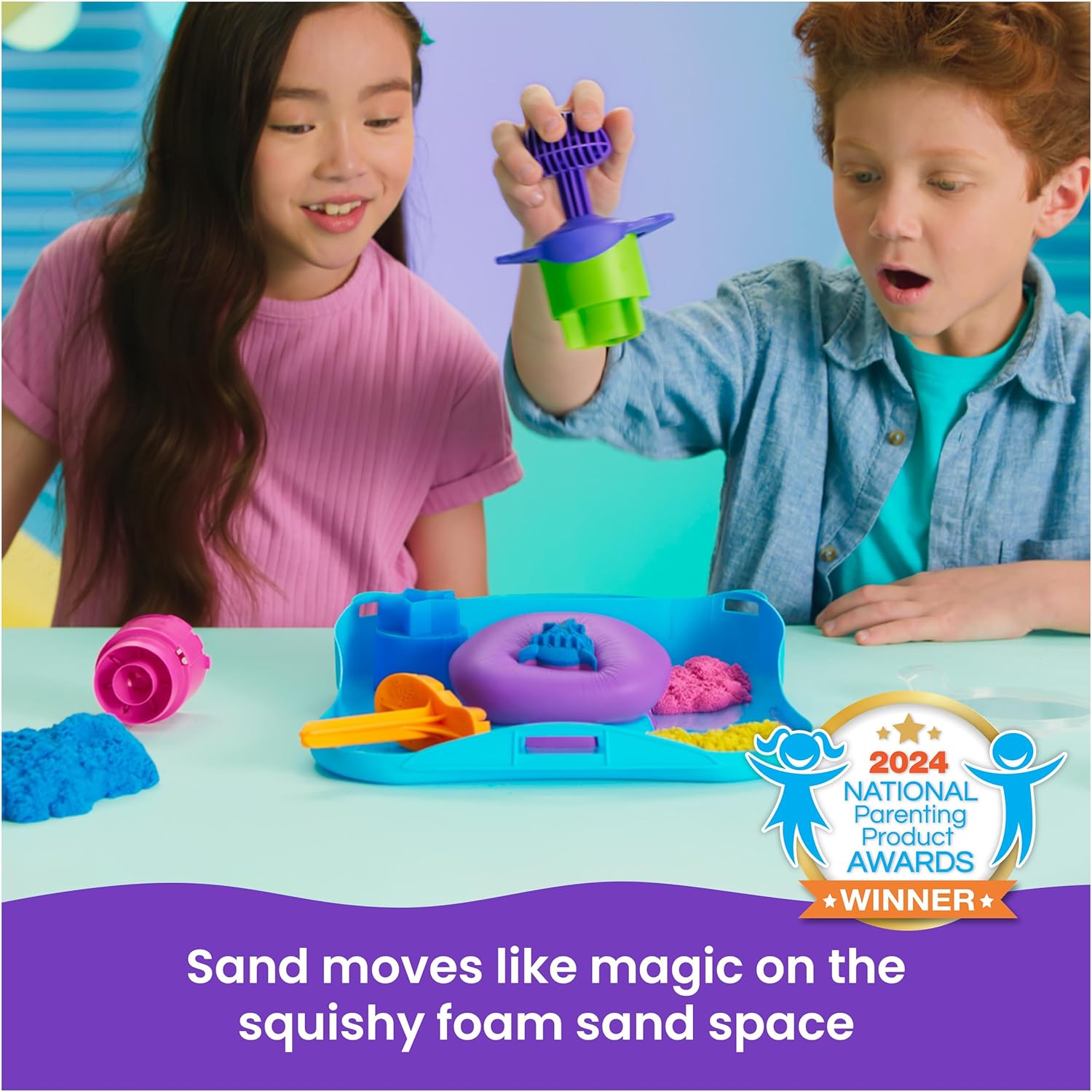 Kinetic Sand, SquishMotion - Juego de arena rosa, amarilla, azul, 1 libra