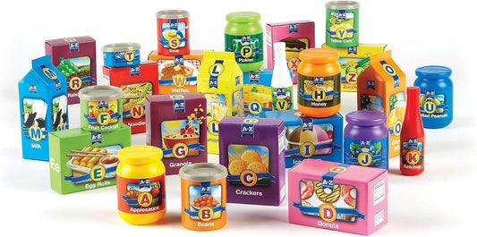 Set de envases de alimentos para aprender el alfabeto (26 piezas)