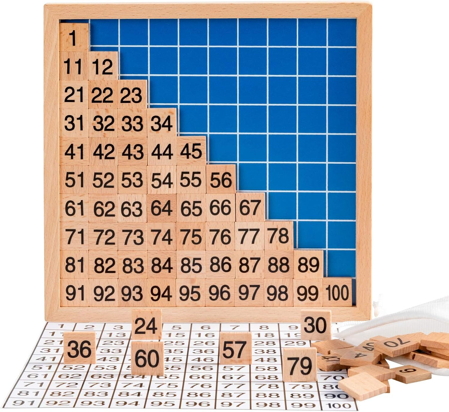 Tablero Montessori de madera de los cien