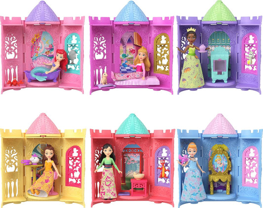 Mattel Disney Princess Tower Surprise - Muñecas pequeñas y accesorios, juegos apilables con 4 sorpresas y amigos de Disney Movies (los estilos pueden variar)