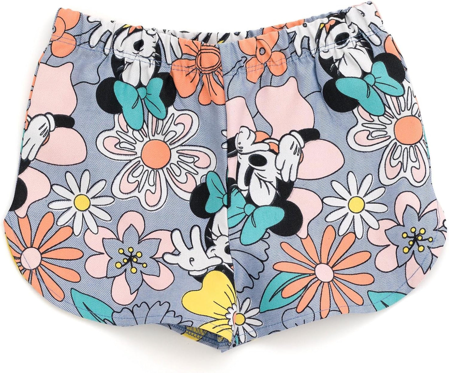 Disney Minnie Mouse - Conjunto de camiseta floral arcoíris y pantalones cortos