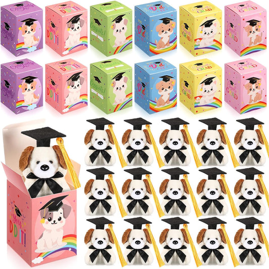 Juego de 24 mini peluches de graduación con caja de regalo