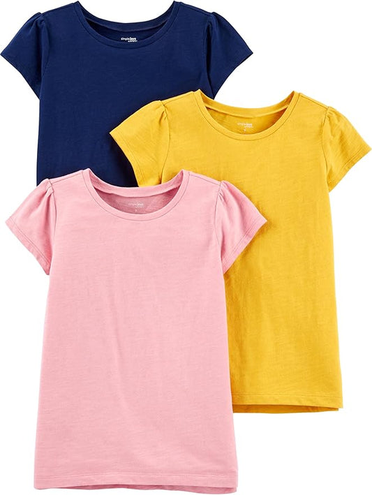 Simple Joys by Carter's Camisas y tops de manga corta para niña, paquete de 3