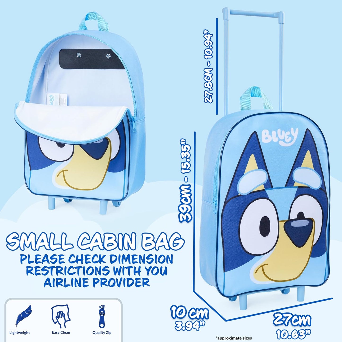 Bluey Mochila con ruedas, 16 x 13 x 4 pulgadas