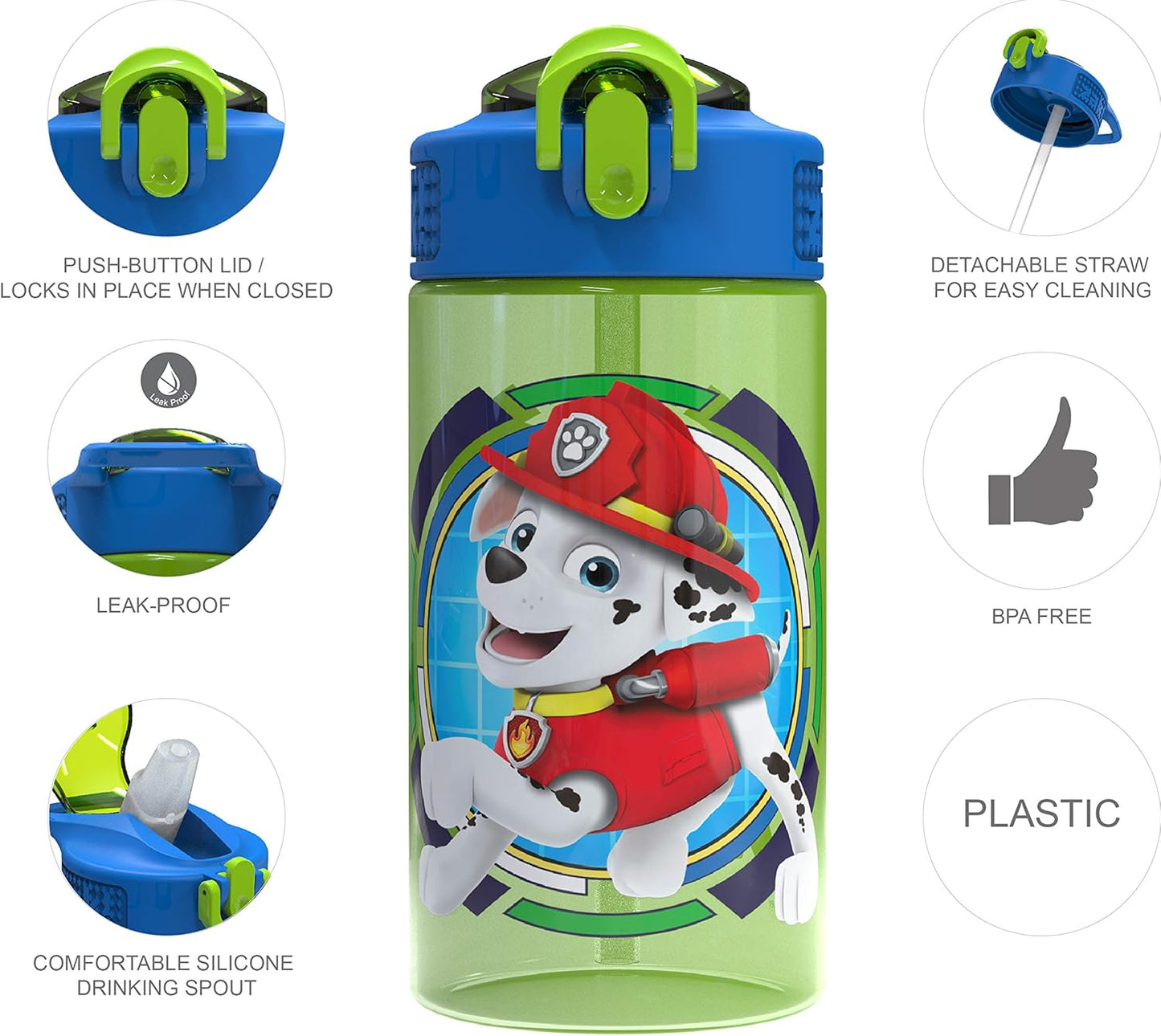 Zak Designs Botella de agua plástico duradero, 16 onzas Paw Patrol