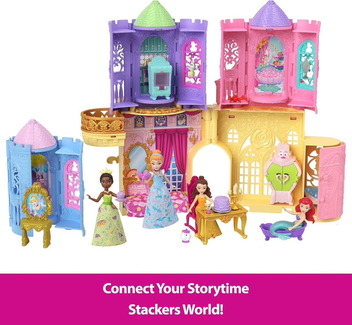 Mattel Disney Princess Tower Surprise - Muñecas pequeñas y accesorios, juegos apilables con 4 sorpresas y amigos de Disney Movies (los estilos pueden variar)