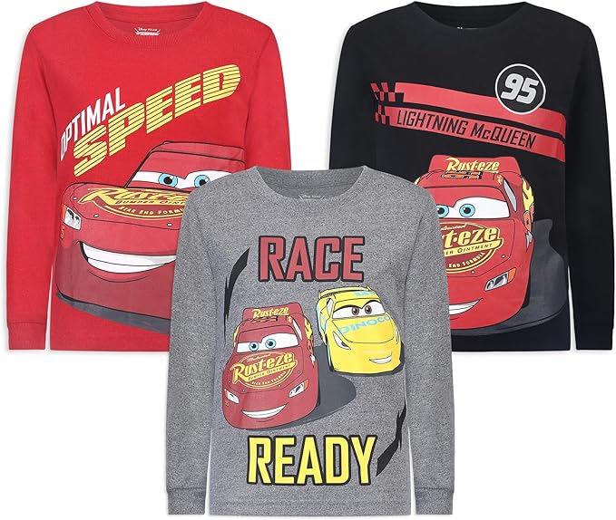 Disney Cars Lightning McQueen - Paquete de 3 camisetas de manga larga