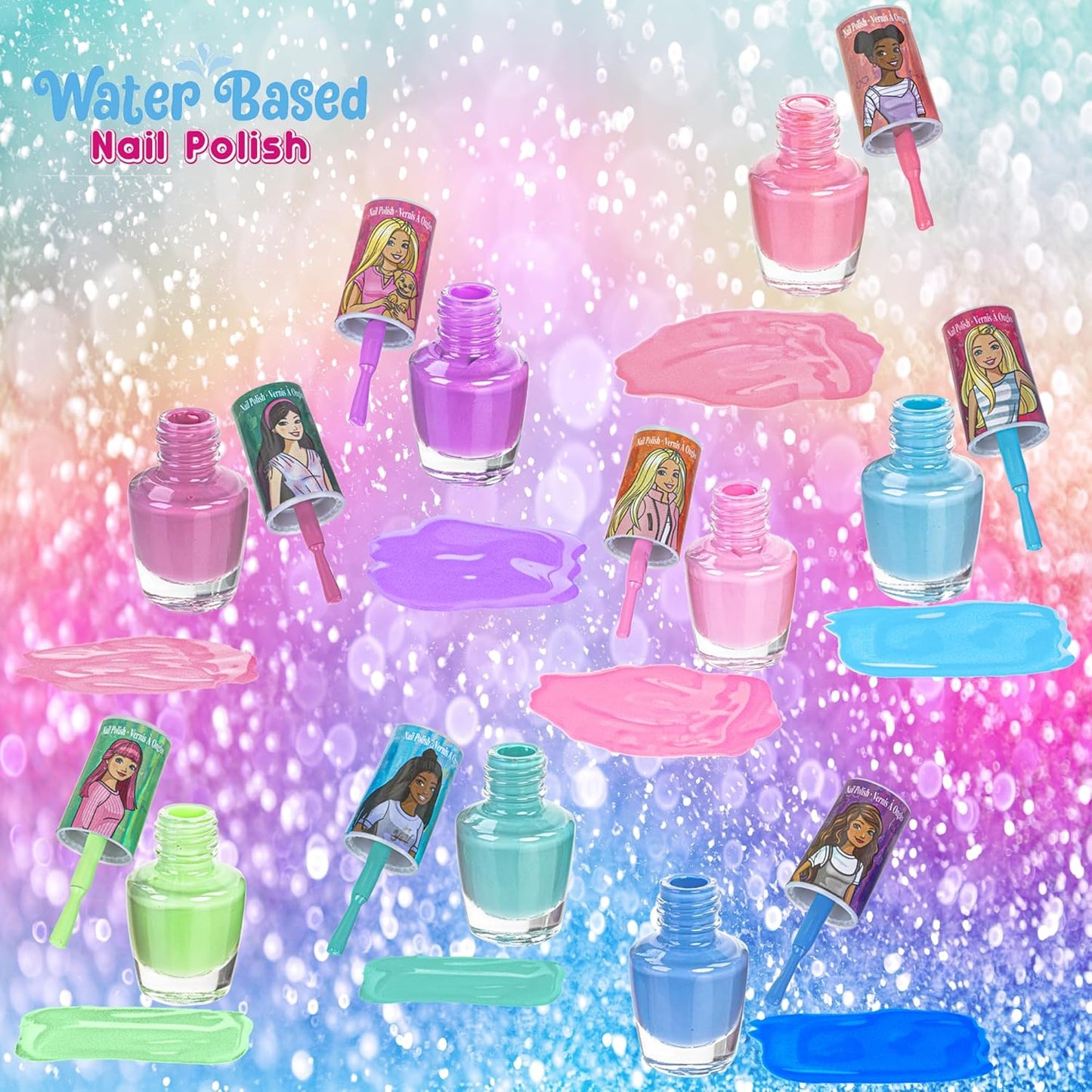 Barbie - Juego de esmaltes de uñas seguros a base de agua no tóxicos con secador de uñas 