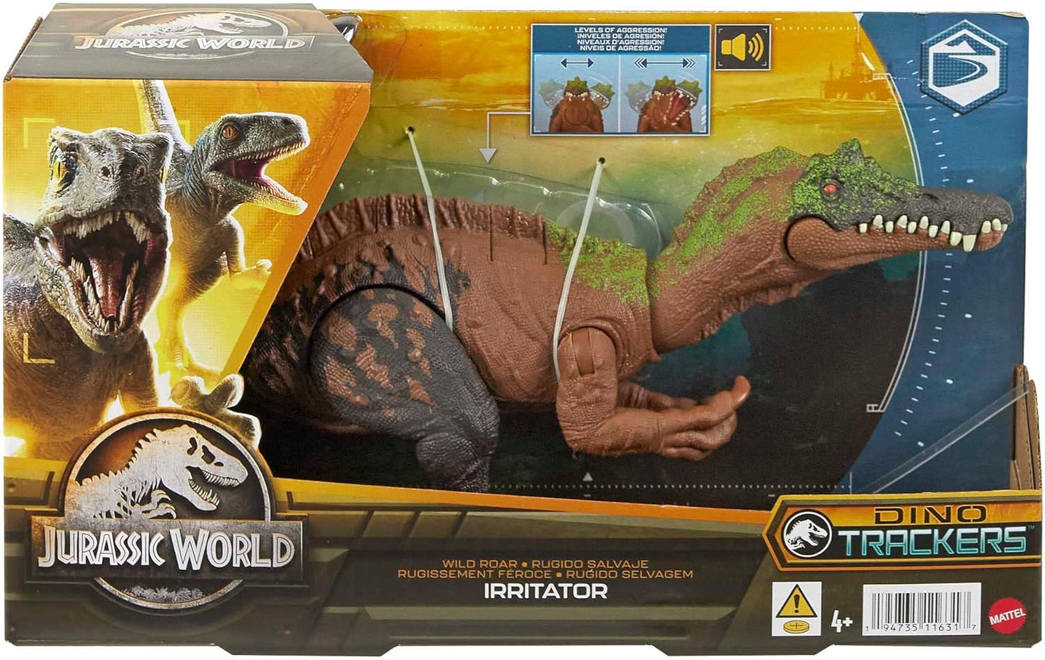 Mattel Jurassic World Wild Roar - Juguete de dinosaurio con sonido y movimiento de ataque