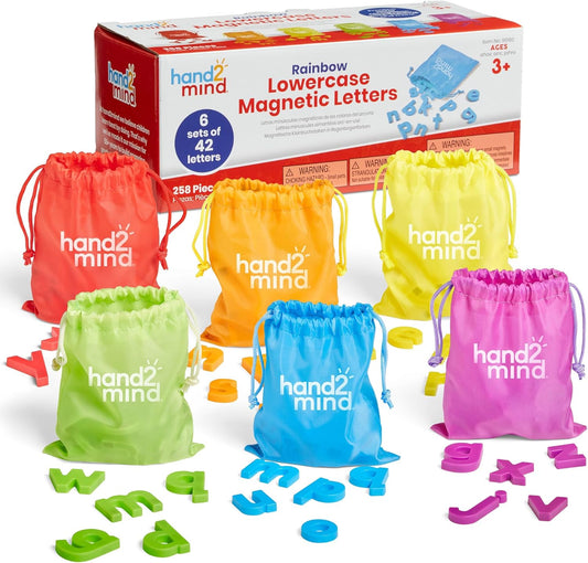 hand2mind Letras magnéticas en minúscula de arcoíris, letras magnéticas