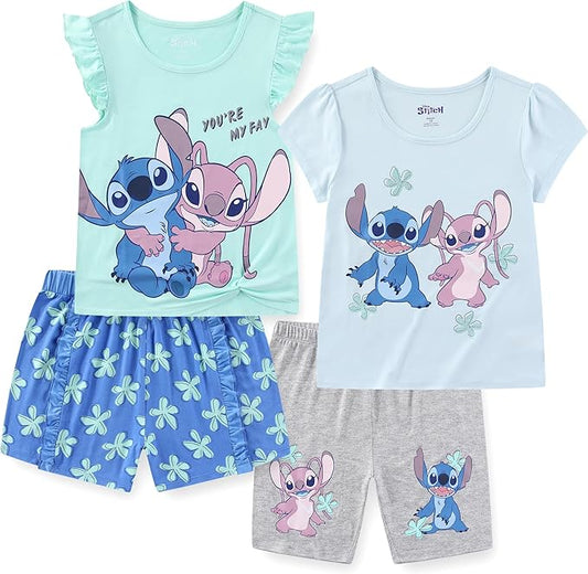 Disney Stitch Juego de camisa y pantalones cortos de 4 piezas