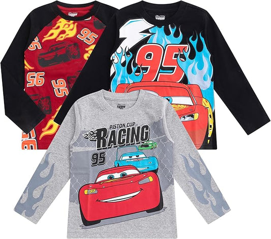 Disney Cars Lightning McQueen - Paquete de 3 camisetas de manga larga