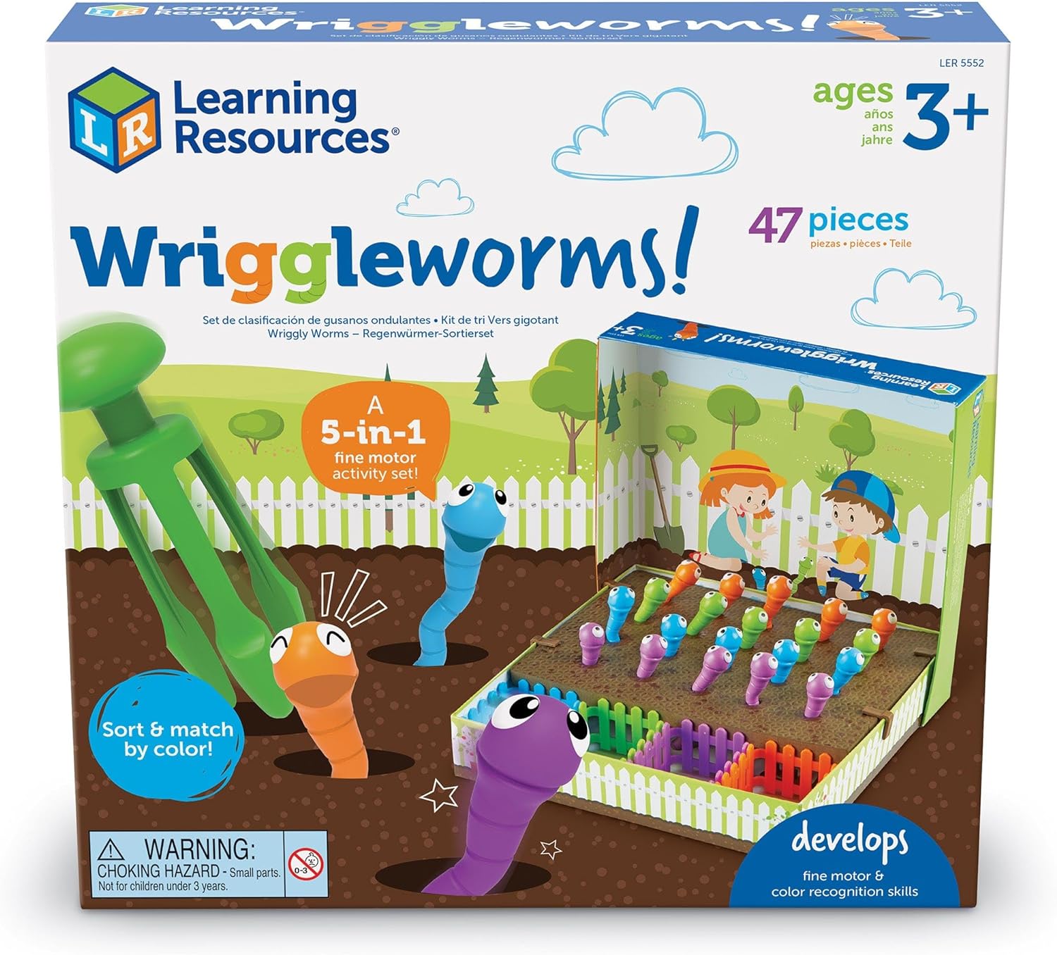 Learning Resources Wriggleworms! Juego de actividades motoras finas – 47 piezas, juguetes de aprendizaje para niños de 3 años en adelante, desarrolla las habilidades motoras finas y de reconocimiento