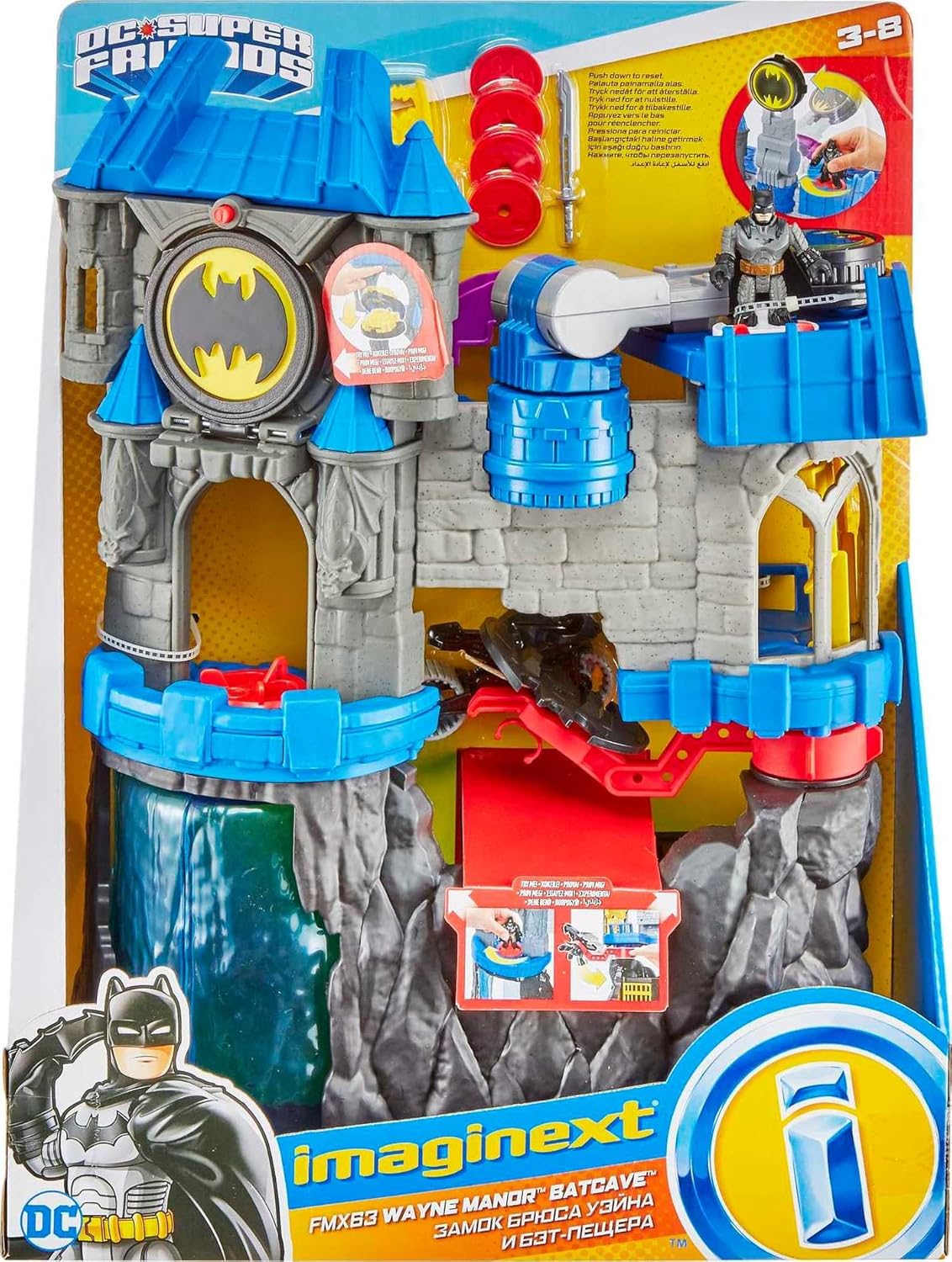 Fisher-Price Imaginext DC Super Friends - Juego de baticueva de Wayne Manor con figura de Batman y accesorios