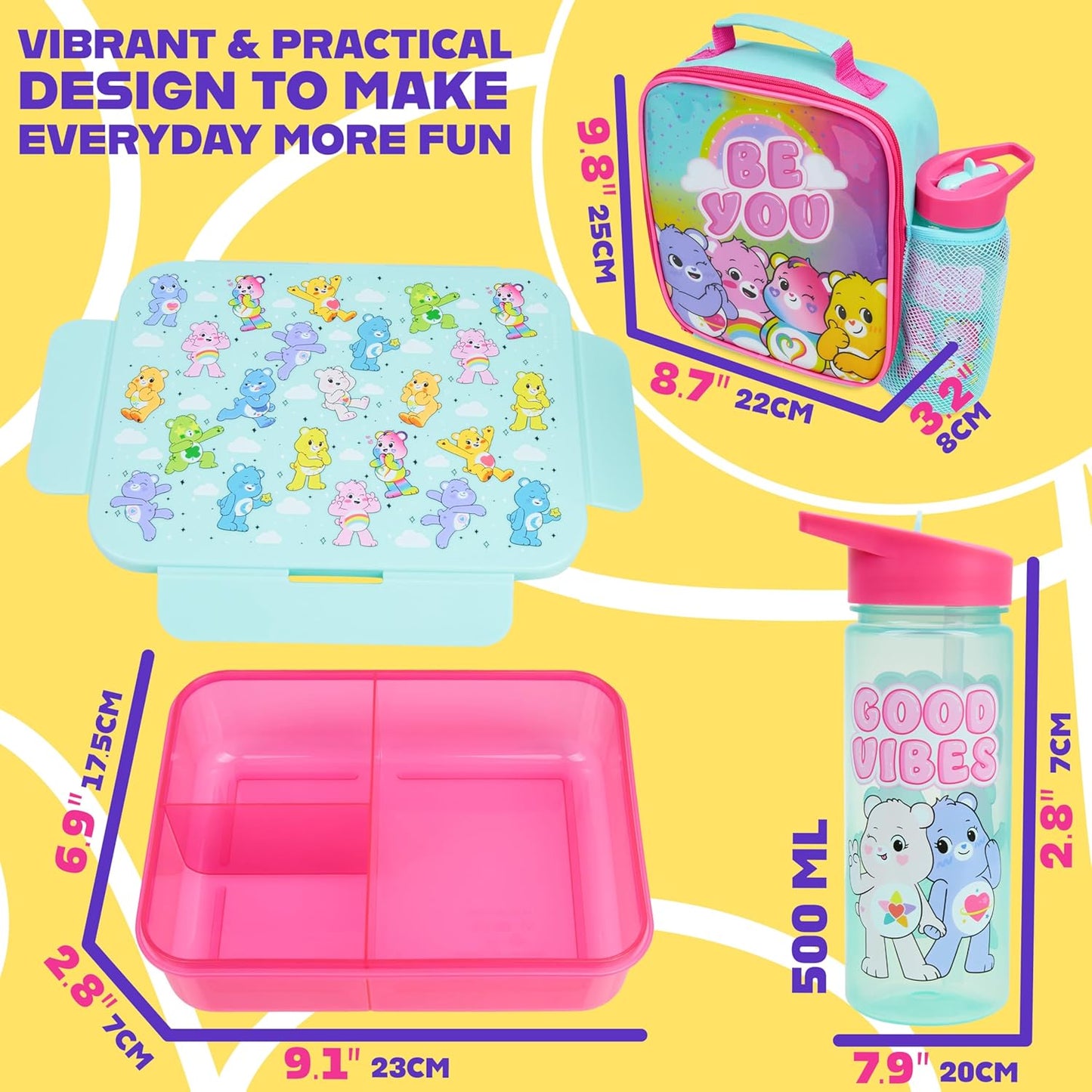 Juego combinado lonchera + botella + caja de aperitivos