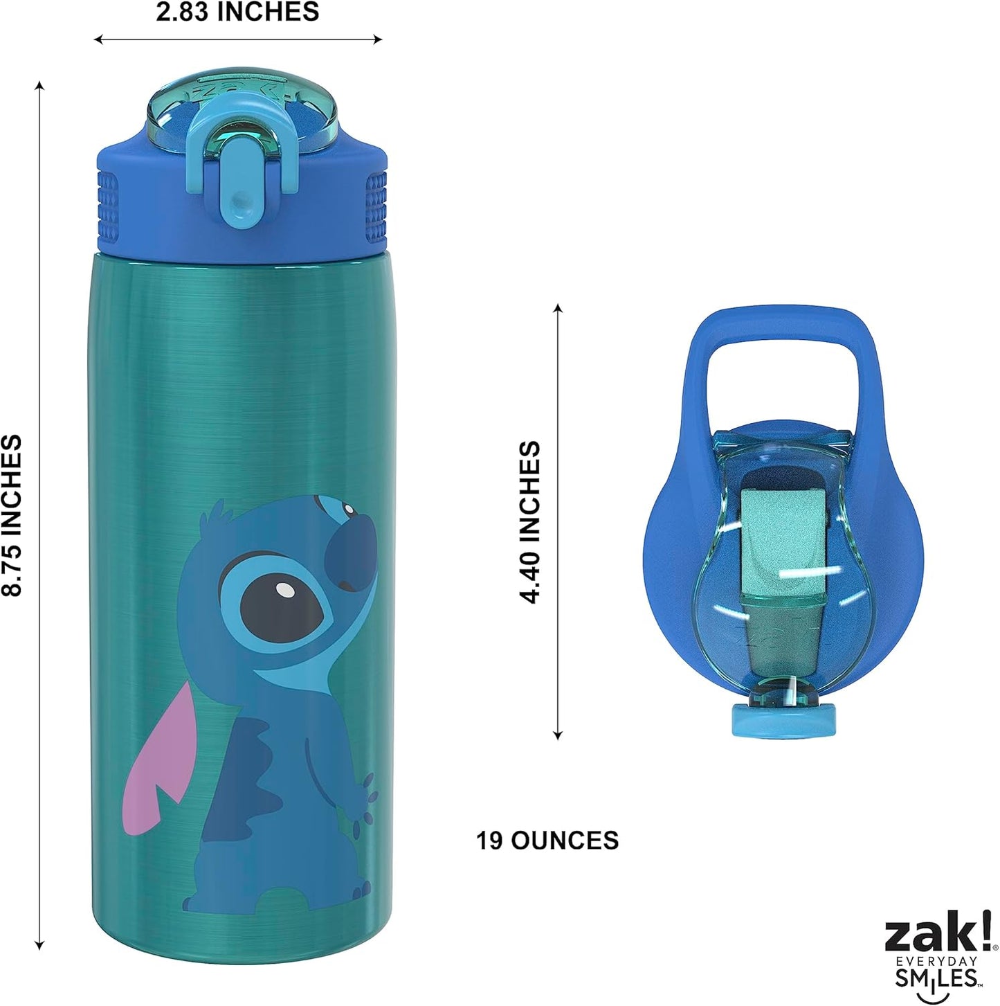 Zak Designs Disney Lilo and Stitch - Botella de agua 19 onzas, de acero inoxidable