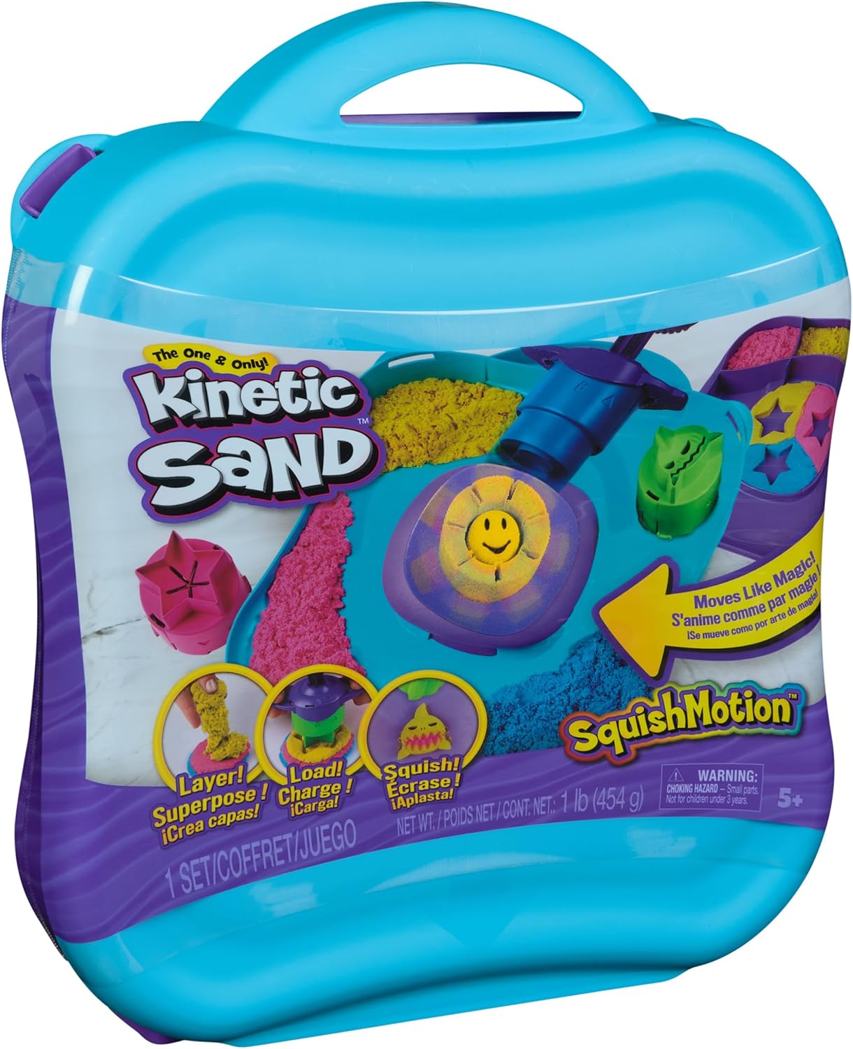 Kinetic Sand, SquishMotion - Juego de arena rosa, amarilla, azul, 1 libra