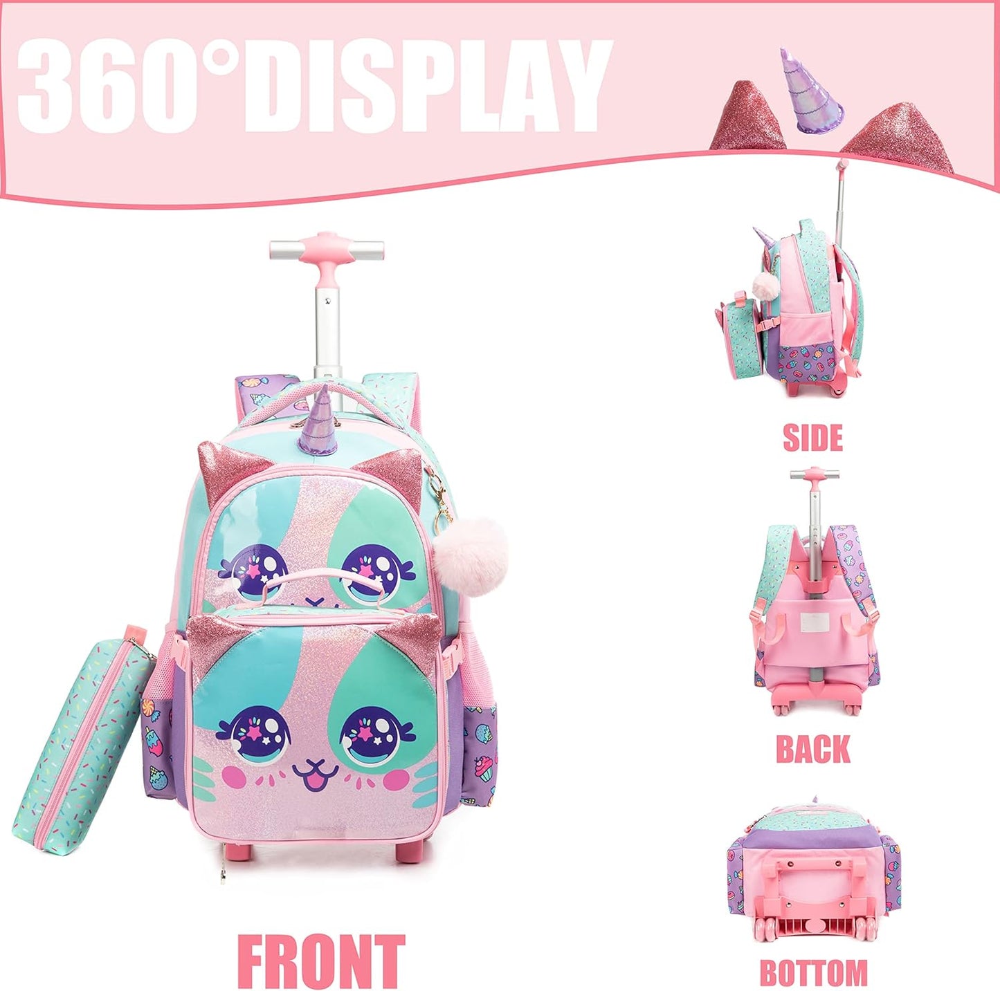 Set de Mochila con rueda 16.5 pulgadas, 3 piezas