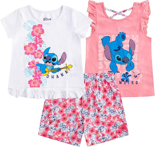 Disney Stitch - Conjunto de camisas y pantalones cortos de 3 piezas