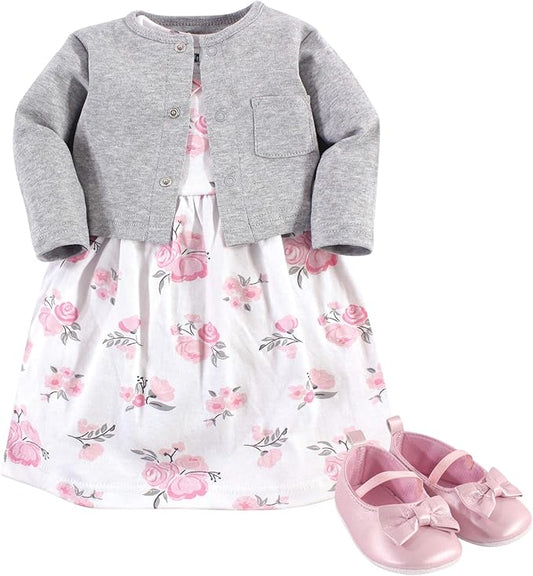 Hudson Baby Conjunto de vestido, cárdigan y zapatos