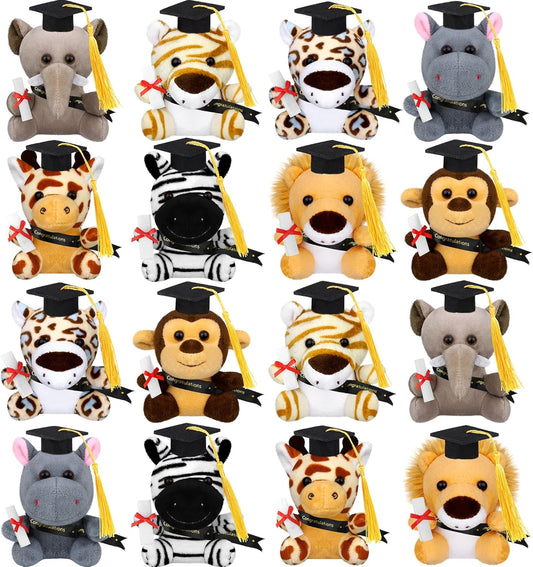 16 piezas de juguetes de peluche de animales de la selva de graduación de 4.8 pulgadas