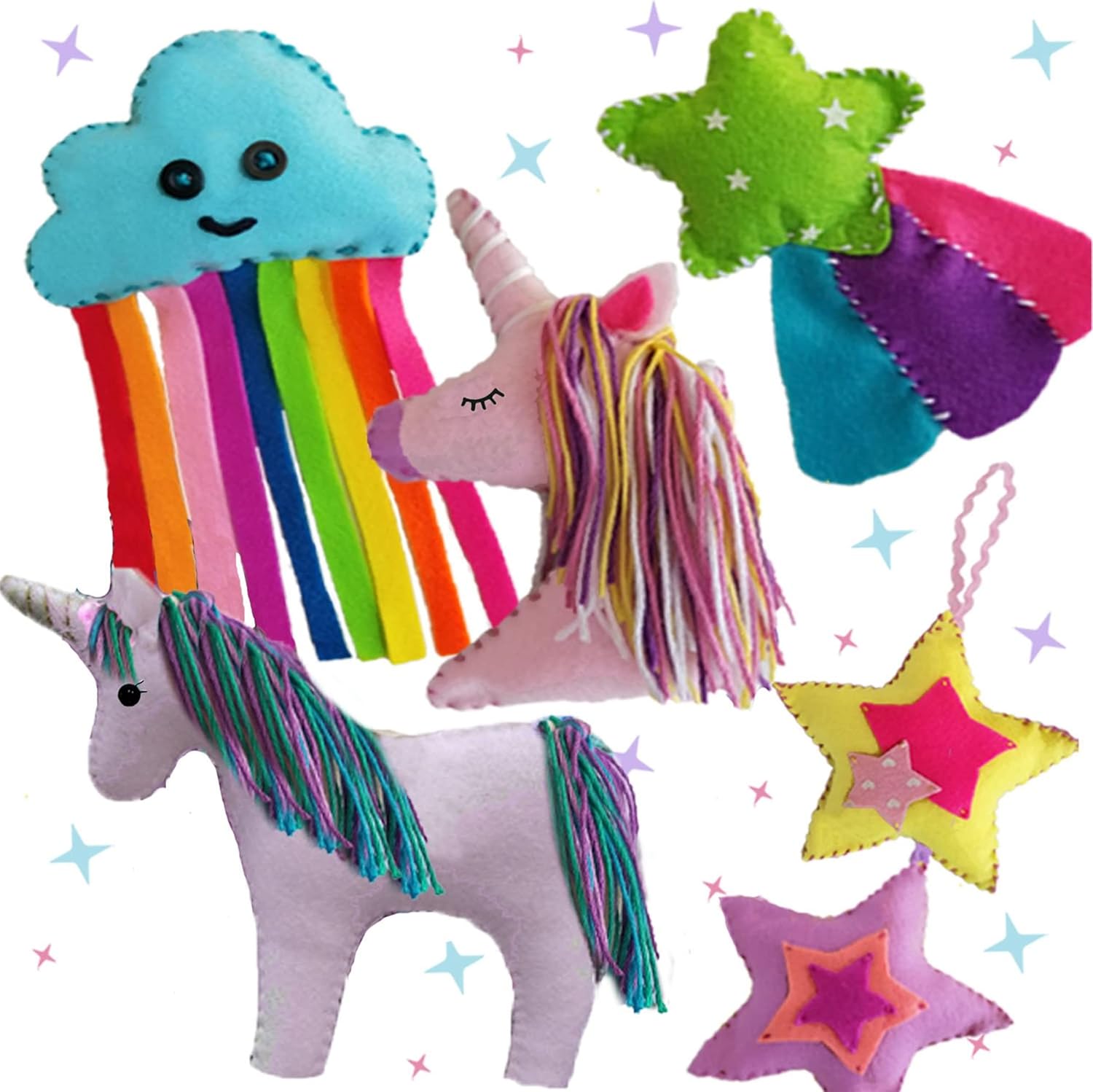 Kit de costura para niños, manualidades para niñas con temática de unicornio y folleto de plantillas