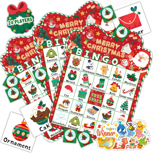 Juego de bingo navideño, 24 jugadores