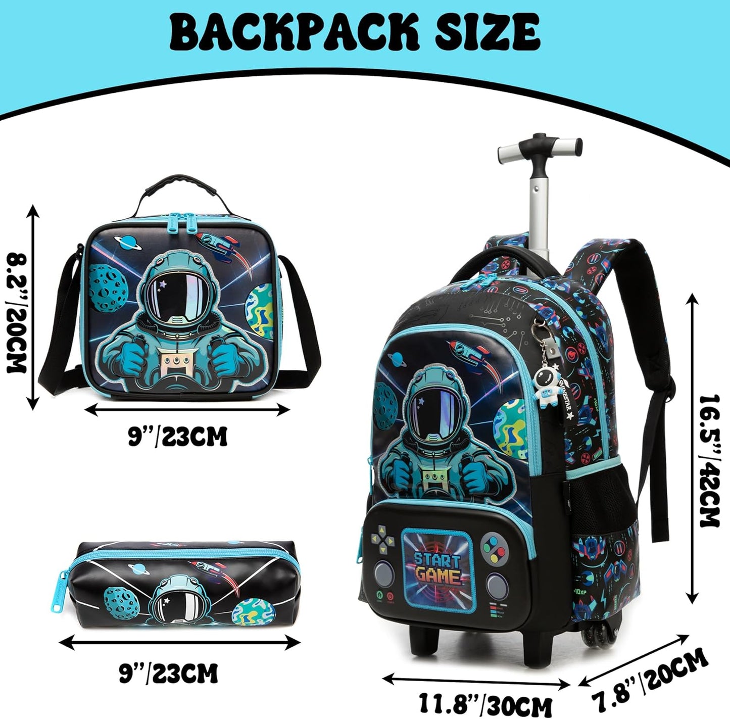 Set de Mochila con rueda 16.5 pulgadas, 3 piezas