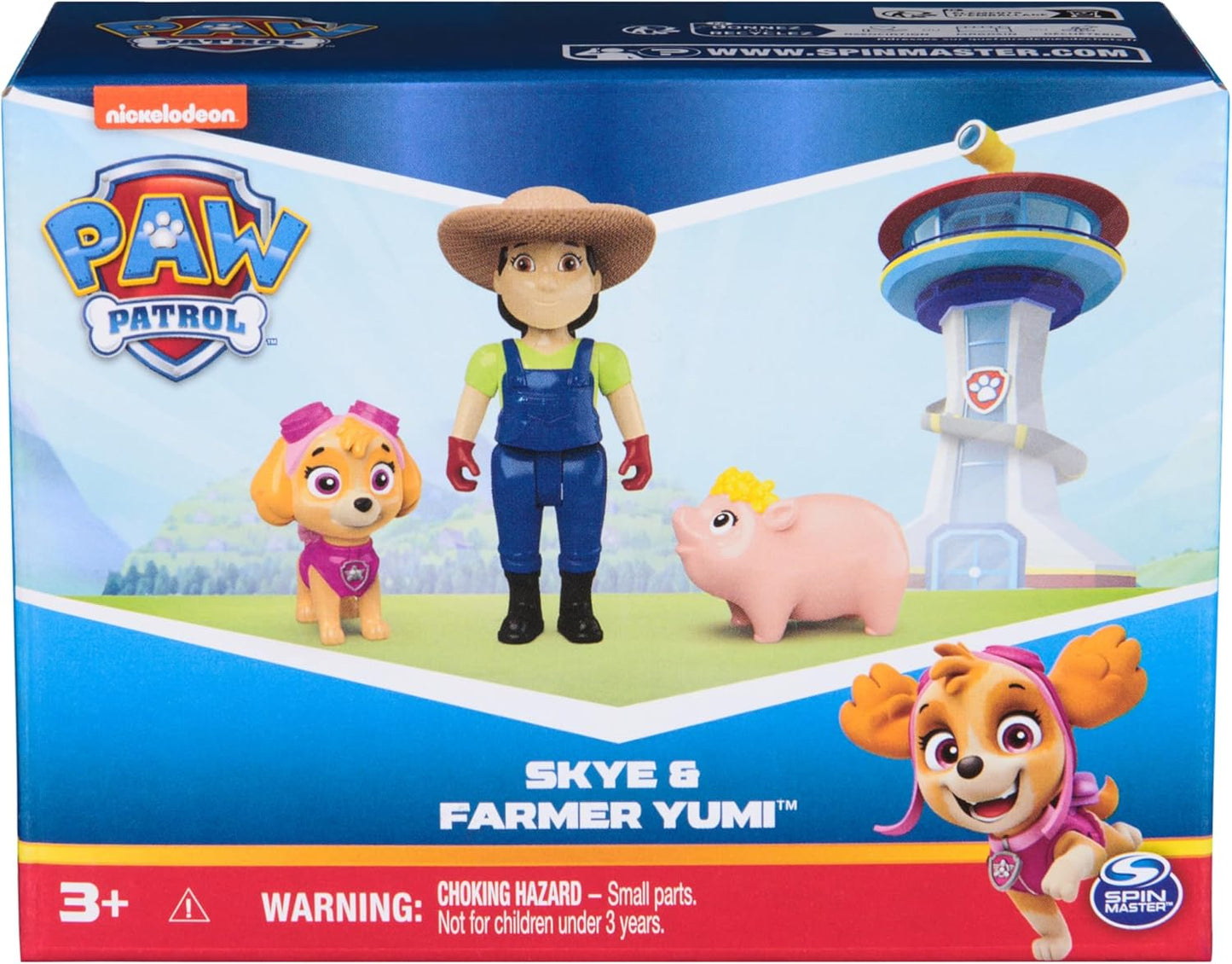 Paw Patrol Skye, figuras de granjero Yumi y cerdito